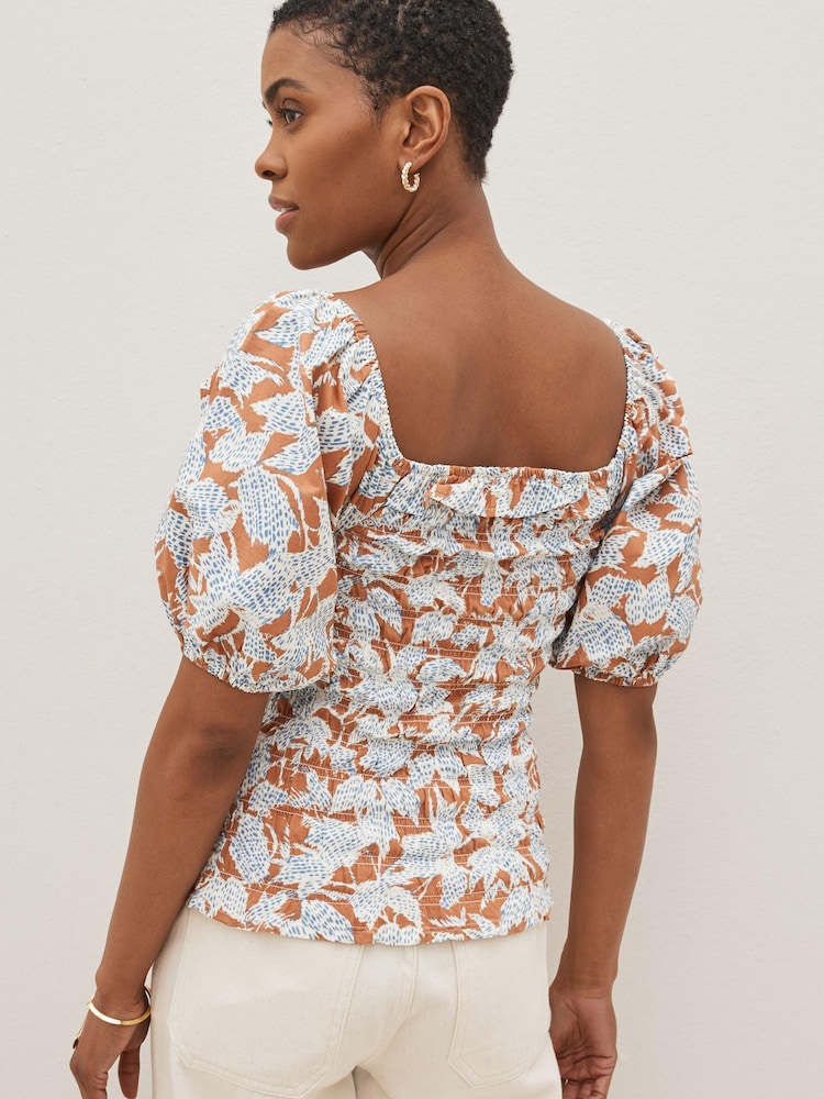 Brown Leaf 100% Cotton Puff Sleeve Square Neck Off Shoulder Summer Top - Image 2 of 4 Brown Leaf 100% Cotton Puff Sleeve Square Neck Off Shoulder Summer Top - Image 2 of 4