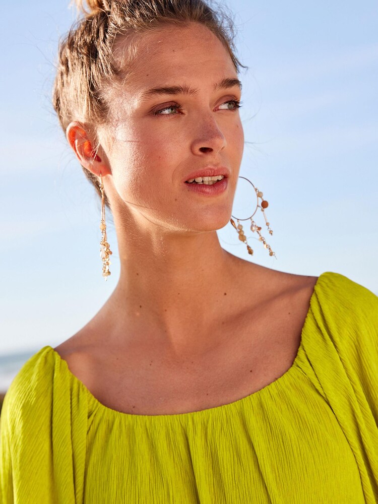 Lime Green Off Shoulder Bardot Plisse Top - Image 4 of 5