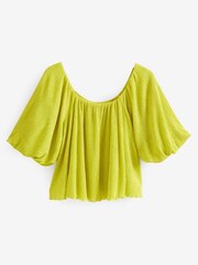 Lime Green Off Shoulder Bardot Plisse Top - Image 5 of 5