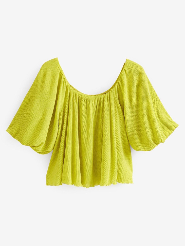 Lime Green Off Shoulder Bardot Plisse Top - Image 5 of 5