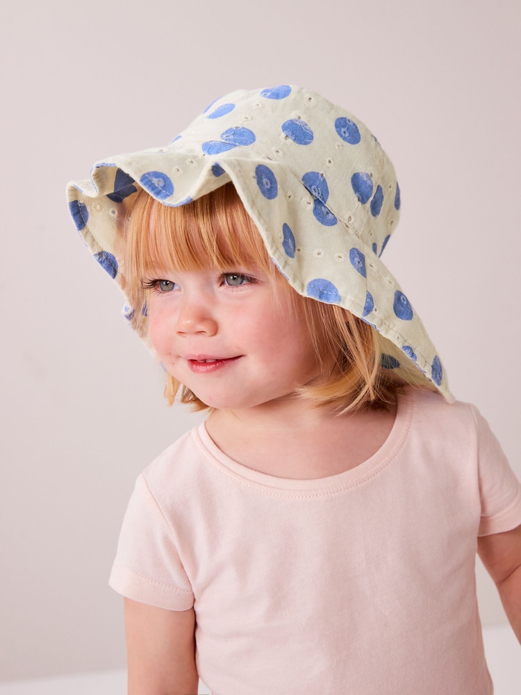 White/Blue Low Back Bucket Hat (3mths-10yrs) - Image 1 of 6