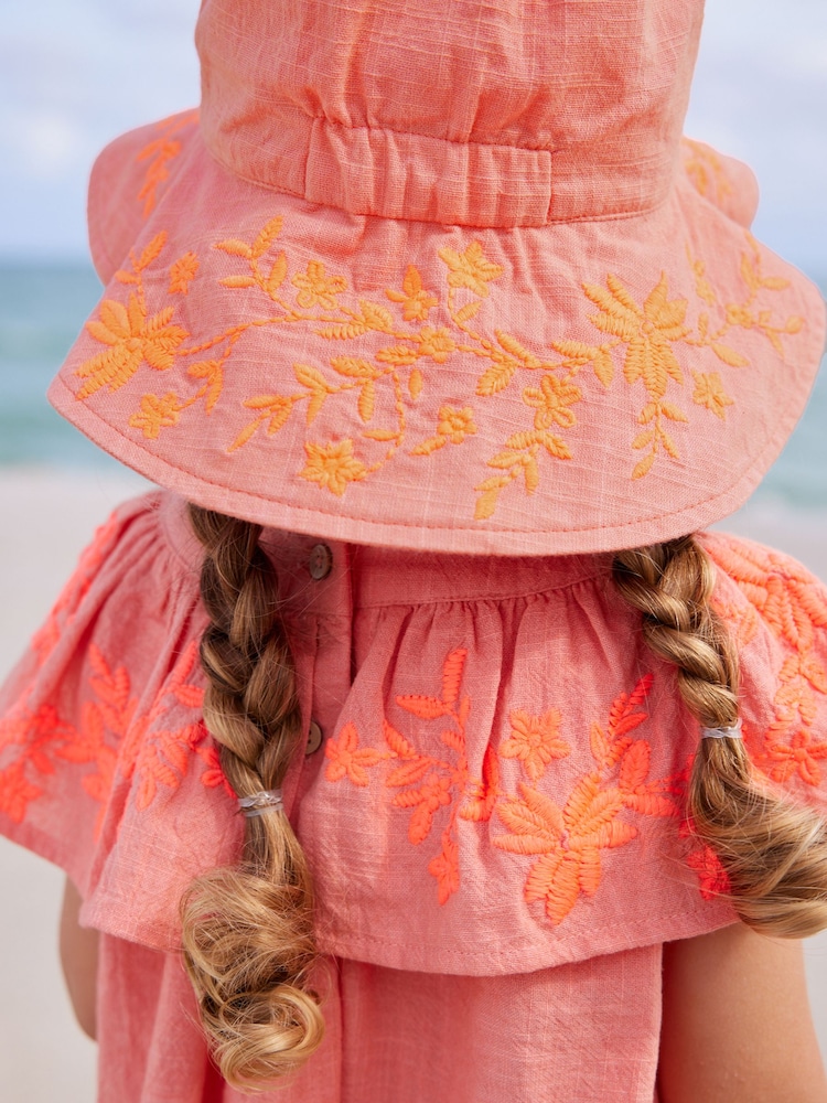Orange Embroidered Low Back Bucket Hat (3mths-10yrs) - Image 2 of 5