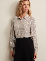 Phase Eight Cream Medora Sequin Shirt - Image 1 of 6