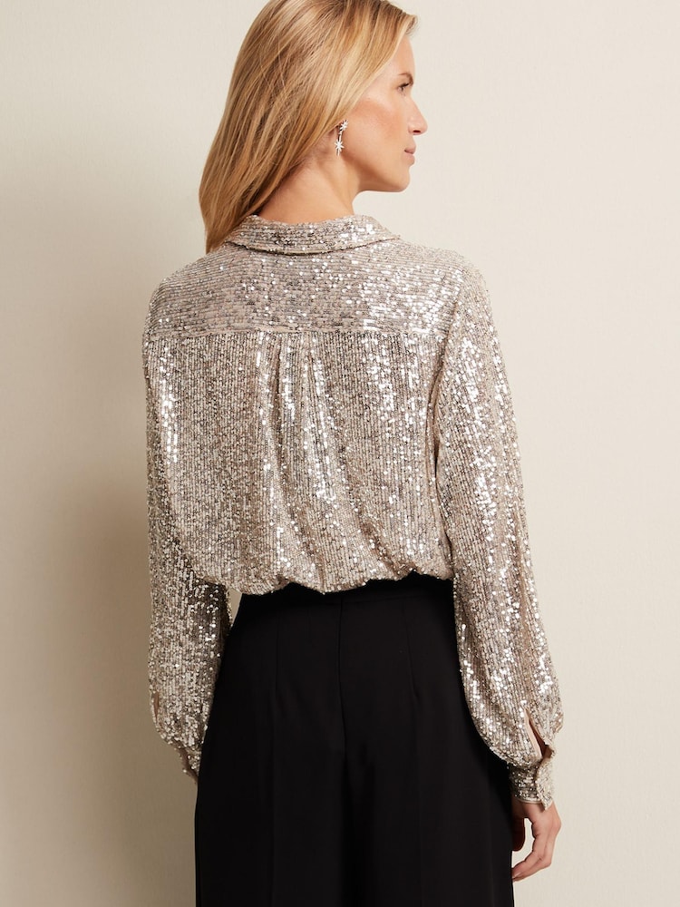 Phase Eight Cream Medora Sequin Shirt - Image 2 of 6