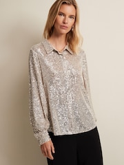 Phase Eight Cream Medora Sequin Shirt - Image 4 of 6