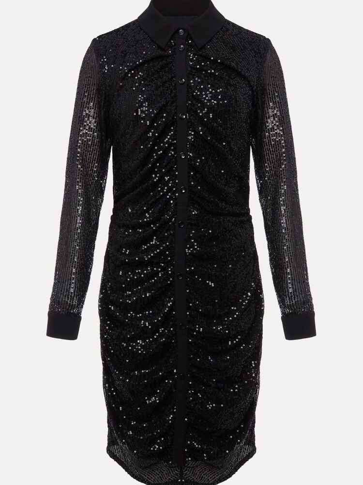Phase Eight Kirsty Ruched Black Sequin Dress - Image 6 of 6