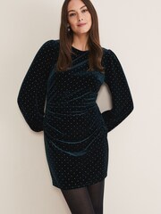 Phase Eight Blue Adele Studded Velvet Dress - Image 1 of 6