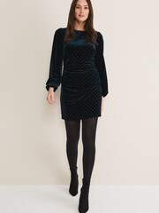 Phase Eight Blue Adele Studded Velvet Dress - Image 3 of 6