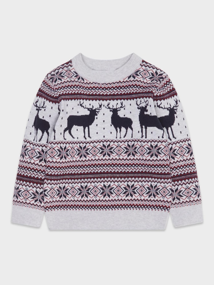 M&Co Grey Fairisle Pattern Stag Jumper - Image 1 of 3
