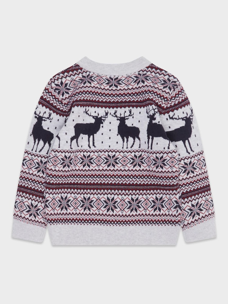 M&Co Grey Fairisle Pattern Stag Jumper - Image 2 of 3 M&Co Grey Fairisle Pattern Stag Jumper - Image 2 of 3