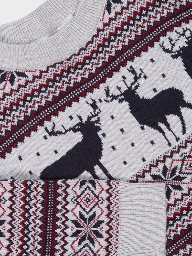 M&Co Grey Fairisle Pattern Stag Jumper - Image 3 of 3 M&Co Grey Fairisle Pattern Stag Jumper - Image 3 of 3