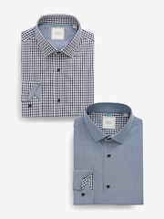 Blue/Black Gingham Regular Fit Trimmed Shirts 2 Pack - Image 1 of 13