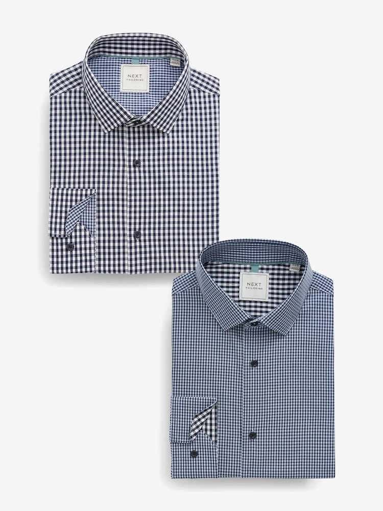 Blue/Black Gingham Regular Fit Trimmed Shirts 2 Pack - Image 1 of 13