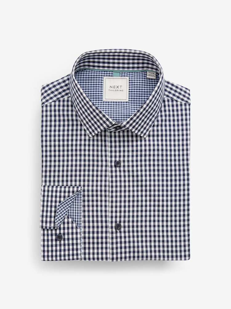 Blue/Black Gingham Regular Fit Trimmed Shirts 2 Pack - Image 2 of 13