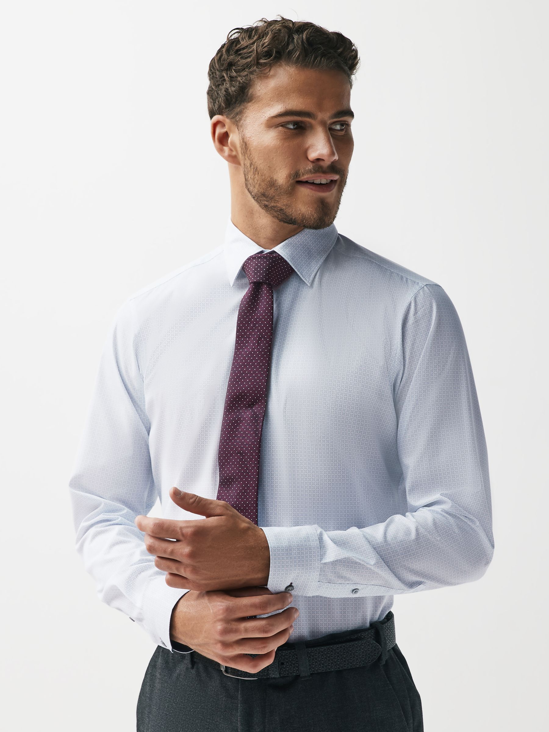 Buy Blue Geometric Slim Fit Shirt And Tie Set 2 Pack from