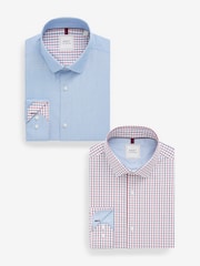 Blue/Red Tattersall Check Regular Fit Trimmed Shirts 2 Pack - Image 1 of 1