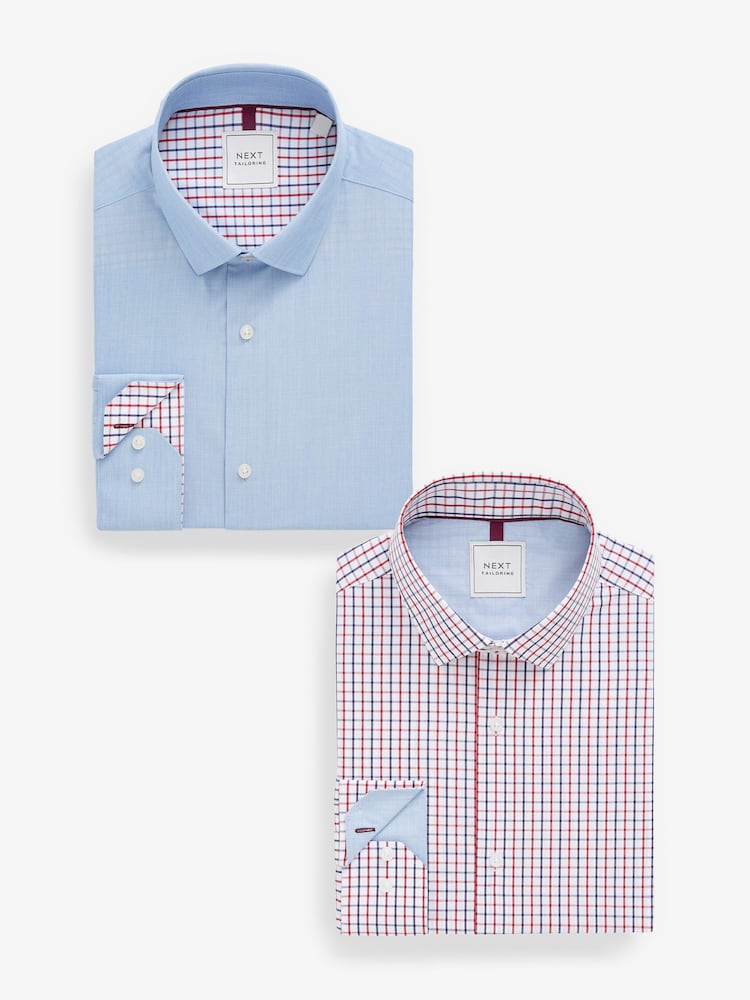 Blue/Red Tattersall Check Regular Fit Trimmed Shirts 2 Pack - Image 1 of 1