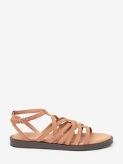 Tan Brown Extra Wide Fit Forever Comfort® Woven Leather Gladiator Low Platform Sandals - Image 2 of 5