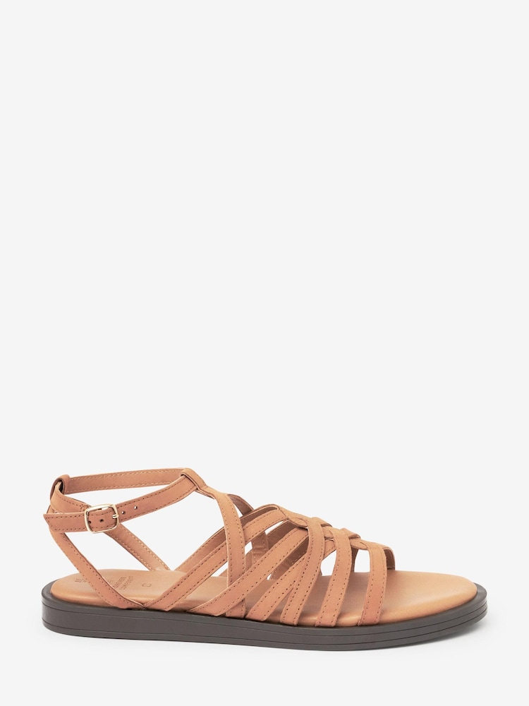 Tan Brown Extra Wide Fit Forever Comfort® Woven Leather Gladiator Low Platform Sandals - Image 2 of 5