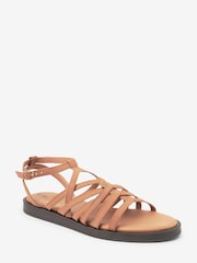 Tan Brown Extra Wide Fit Forever Comfort® Woven Leather Gladiator Low Platform Sandals - Image 3 of 5
