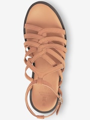 Tan Brown Extra Wide Fit Forever Comfort® Woven Leather Gladiator Low Platform Sandals - Image 4 of 5