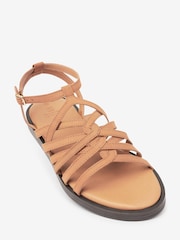 Tan Brown Extra Wide Fit Forever Comfort® Woven Leather Gladiator Low Platform Sandals - Image 5 of 5
