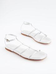 White Forever Comfort® Leather Simple Gladiator Flat Sandals - Image 2 of 6