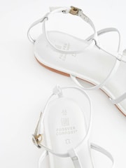 White Forever Comfort® Leather Simple Gladiator Flat Sandals - Image 4 of 6
