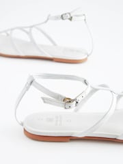 White Forever Comfort® Leather Simple Gladiator Flat Sandals - Image 6 of 6