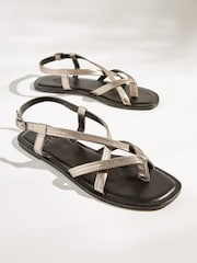 Silver Forever Comfort® Leather Toe Post Flat Sandals - Image 1 of 5