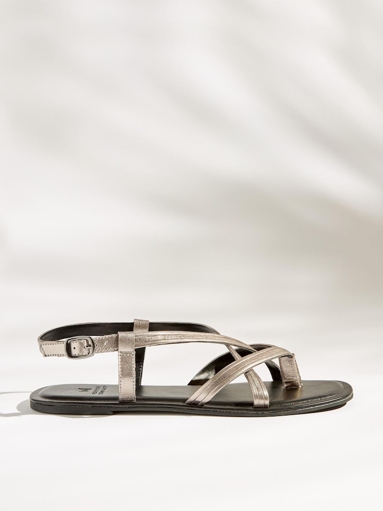 Silver Forever Comfort® Leather Toe Post Flat Sandals - Image 2 of 5 Silver Forever Comfort® Leather Toe Post Flat Sandals - Image 2 of 5