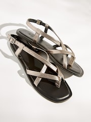 Silver Forever Comfort® Leather Toe Post Flat Sandals - Image 3 of 5
