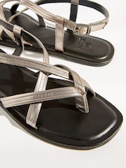 Silver Forever Comfort® Leather Toe Post Flat Sandals - Image 5 of 5
