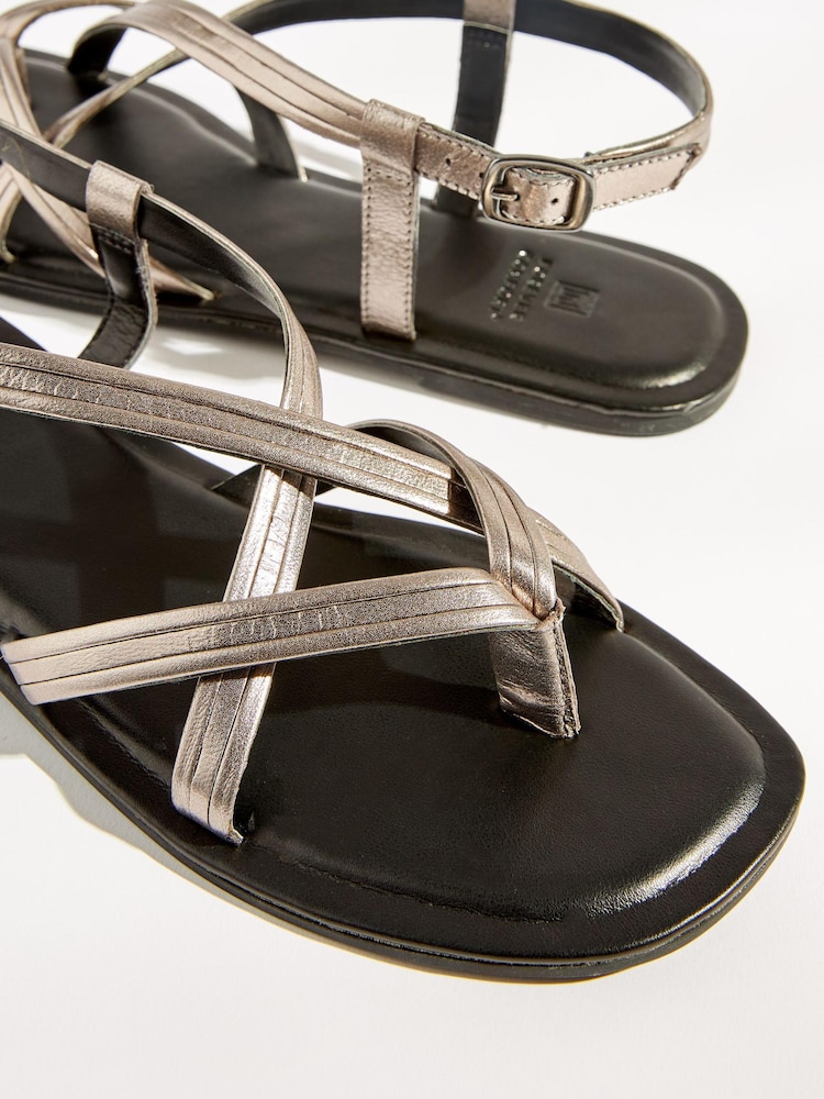 Silver Forever Comfort® Leather Toe Post Flat Sandals - Image 5 of 5