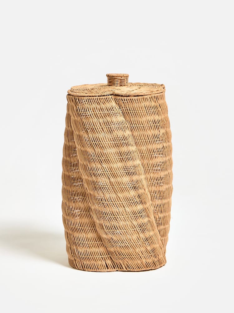 Oliver Bonas Natural Woven Rattan Curved Laundry Basket - Image 1 of 5 Oliver Bonas Natural Woven Rattan Curved Laundry Basket - Image 1 of 5