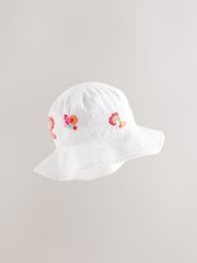 White Embroidered Low Back Bucket Hat (3mths-10yrs) - Image 1 of 2