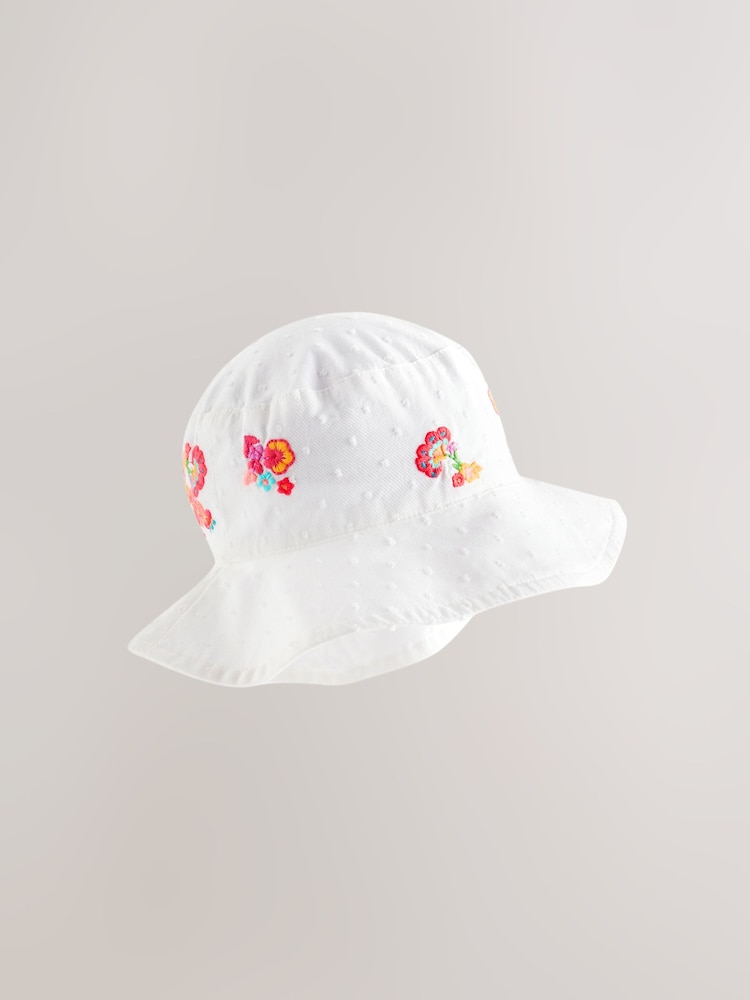 White Embroidered Low Back Bucket Hat (3mths-10yrs) - Image 1 of 2