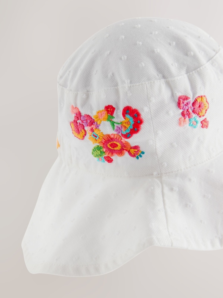 White Embroidered Low Back Bucket Hat (3mths-10yrs) - Image 2 of 2