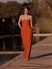 Red 100% Linen Bandeau Jumpsuit - Image 1 of 8