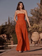 Red 100% Linen Bandeau Jumpsuit - Image 2 of 8