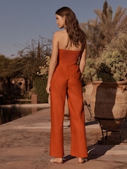 Red 100% Linen Bandeau Jumpsuit - Image 4 of 8