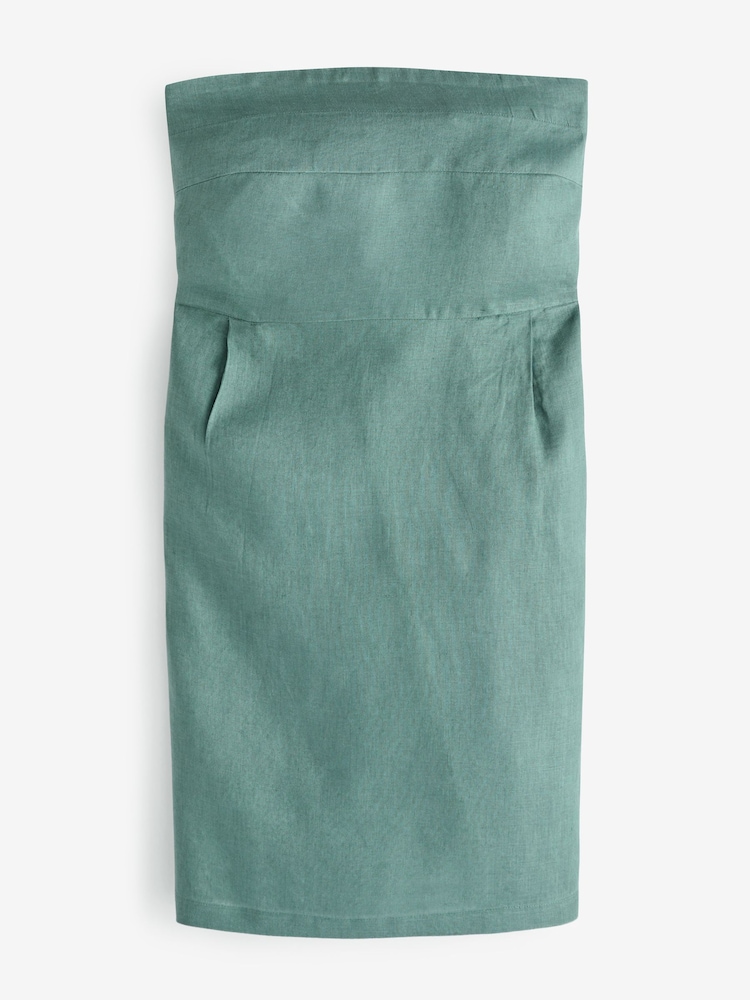 Teal Blue 100% Linen Bandeau Mini Dress - Image 5 of 5 Teal Blue 100% Linen Bandeau Mini Dress - Image 5 of 5