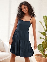 Navy Blue Mini Tiered Cami Summer Dress - Image 1 of 8