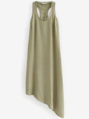 Sage Green Asymmetric Shine Scoop Neck Summer Dress - Image 6 of 6