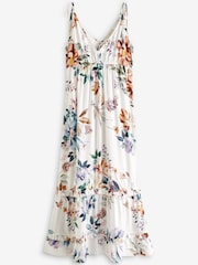 White Floral Halter Plunge Maxi Summer Dress - Image 6 of 7