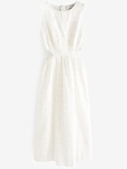 White Broderie 100% Cotton Sleeveless Cut-Out Midi Dress - Image 6 of 6