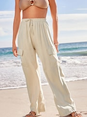 Ecru - Utility-Hose mit weitem Bein und Taschen - Bild 2 von 7