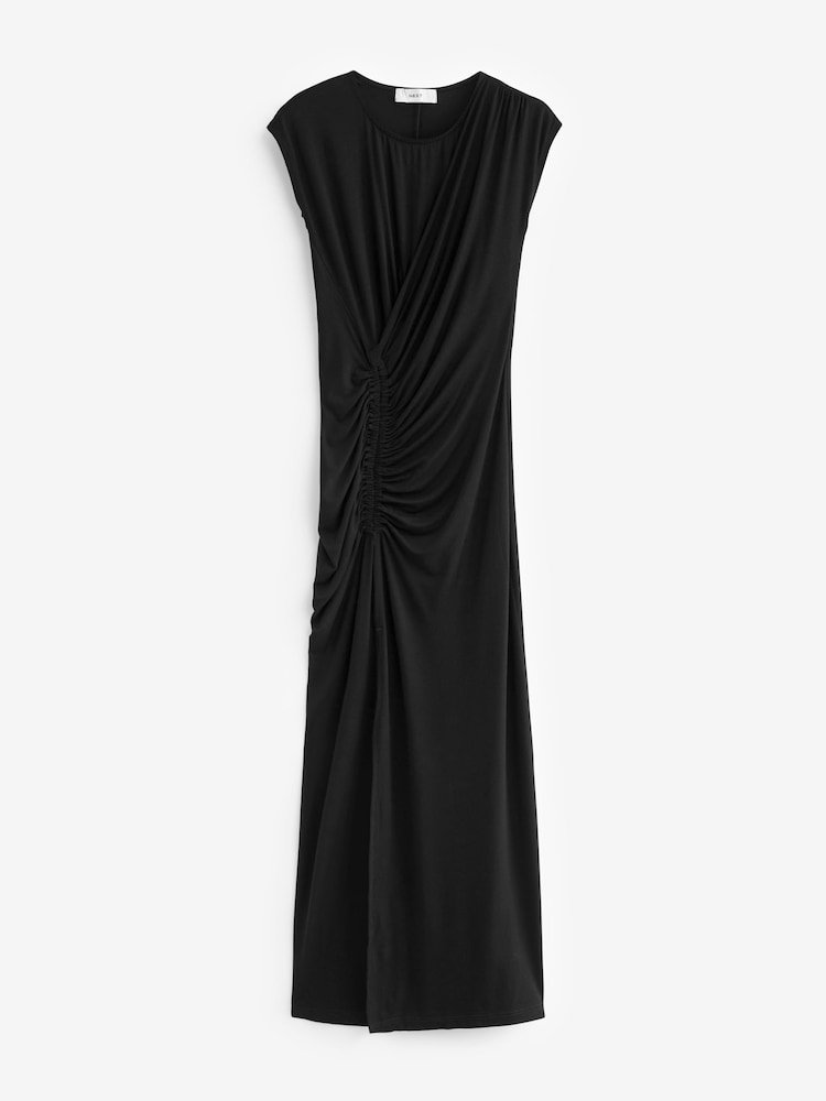 Black Ruched Jersey Midi Dress - Image 6 of 6