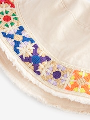 Neutral Crochet Trim 100% Cotton Bucket Hat (3-16yrs) - Image 2 of 2