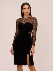 Aidan by Adrianna Papell Velvet Cocktail Black Dress - Image 1 of 8